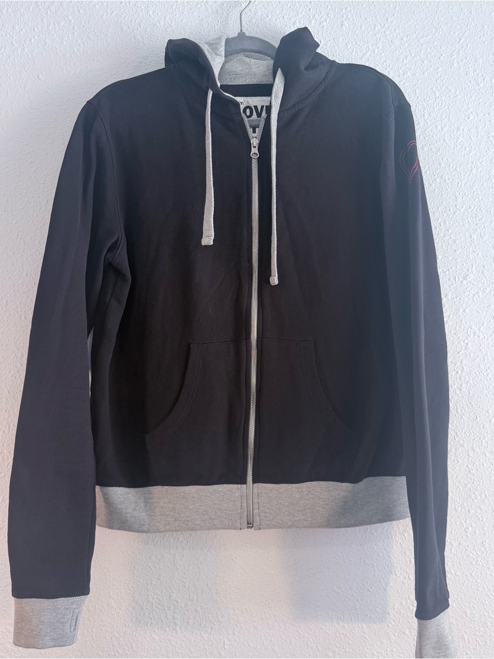 Peace Love World 100% Cotton Hooded Jacket Size M Black Gray